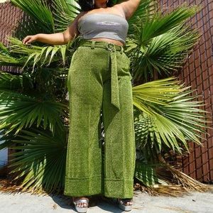Premme Wide Leg Trousers Iridescent Green Plus Sz